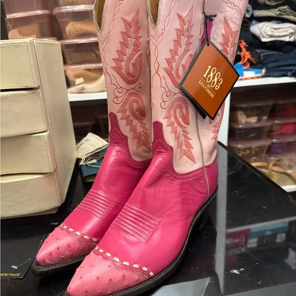 RARE LUCCHESE WOMEN'S SZ 7.5 BARBIE - PINK LEATHER COWGIRL BOOTS - Picture 5 of 8